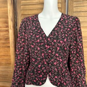 Sans Souci Black and Pink Floral Blouse
